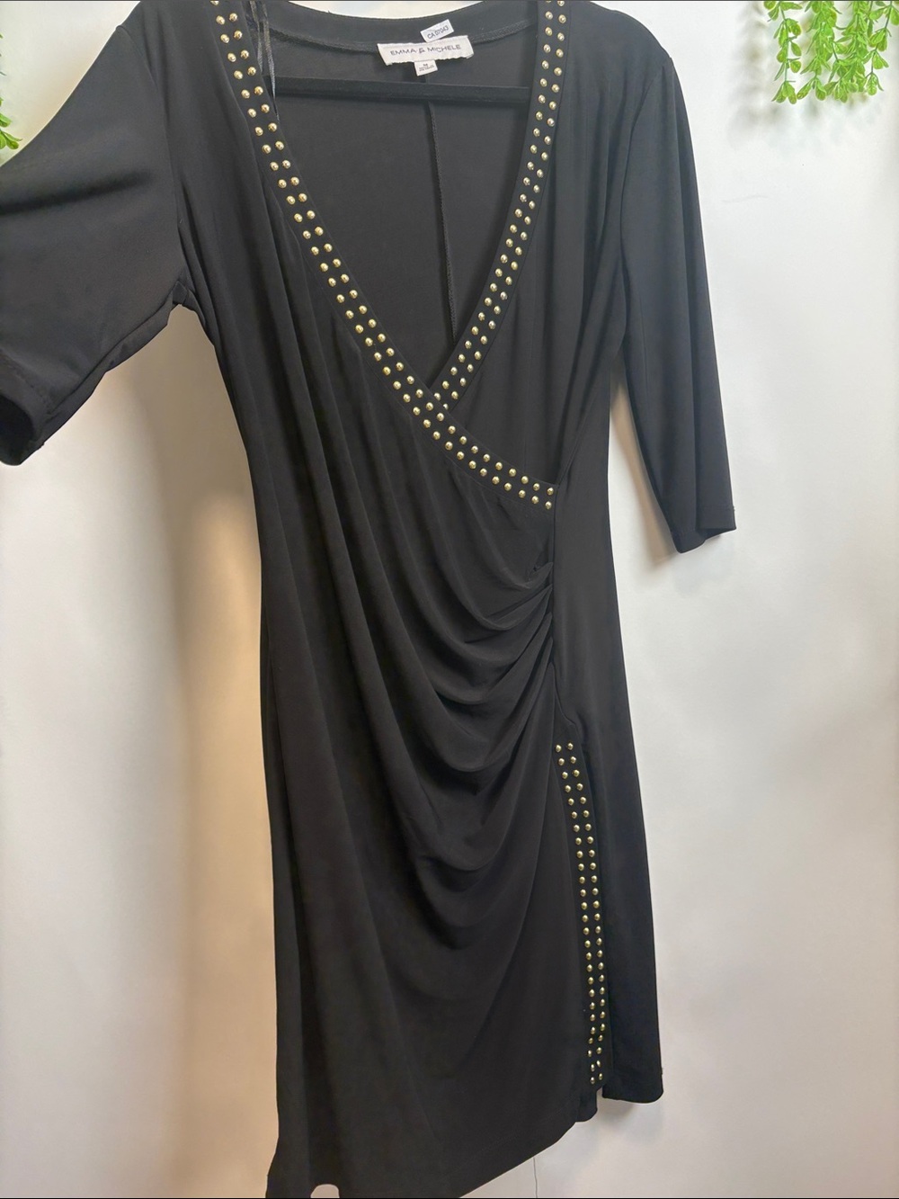 Emma & Michele Black Midi Dress with Gold Stud Detailing